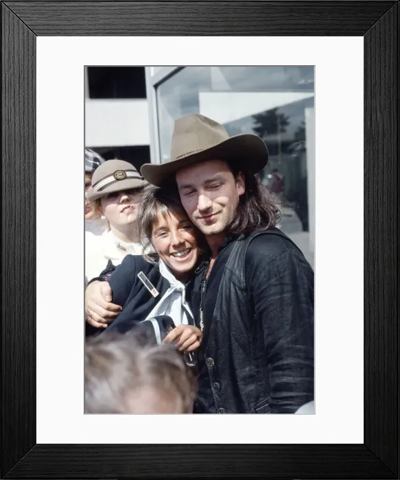 Framed Print : Bono, lead singer of Irish Rock group U2, pictured upon arrival in Glasgow