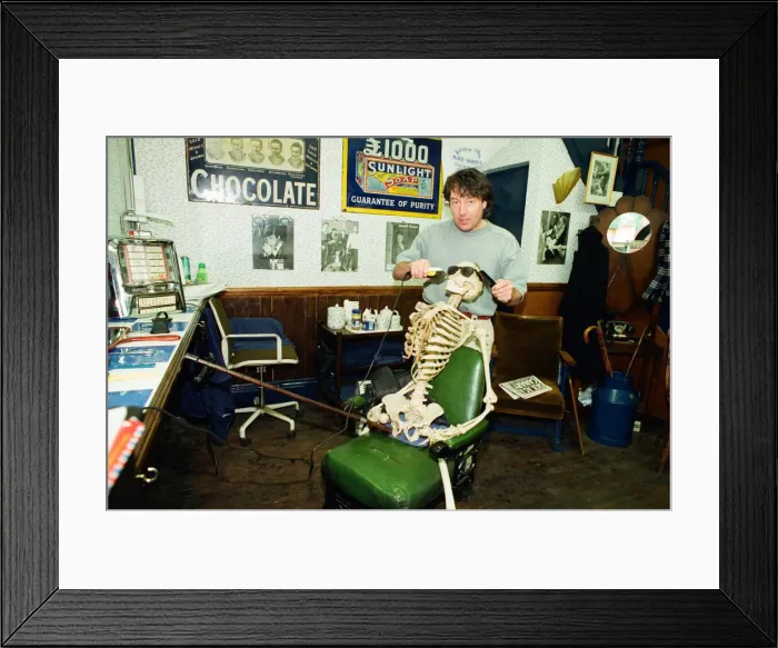 Framed Print : Its a case of shaving close to the bone as Redcar demon barber Mike Forbes gets to Framed Print : Its a case of shaving close to the bone as Redcar demon barber Mike Forbes gets to