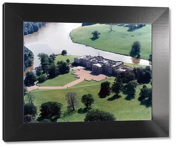 An aerial picture of Wynyard Hall, showing the main lake
