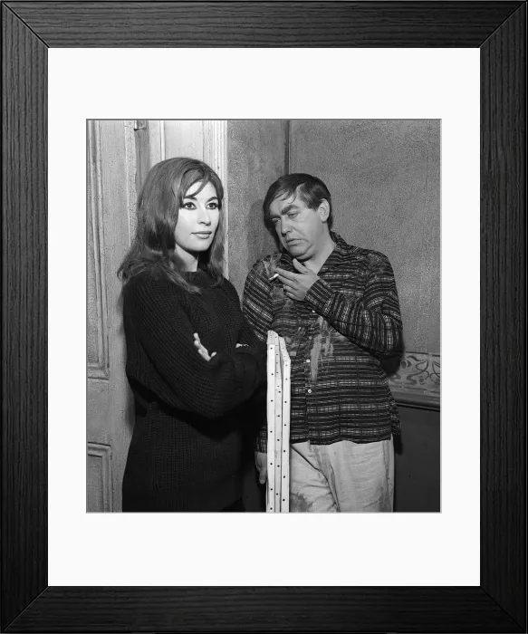 Framed Print : Y2K Tony Hancock and Nanette Newman on set at Elstree Studios during filming of