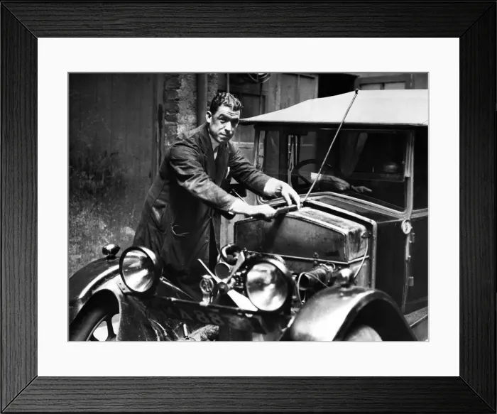 Framed Print : Everton footballer William Dixie'Dean dressed in mechanic overalls as he goes
