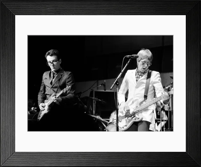 Framed Print : Elvis Costello on stage at Hammersmith Odeon, support act for Wings