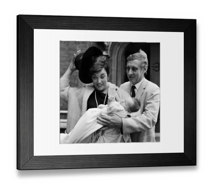 Framed Print : Spike Milligan with wife Paddy holding their new arrival, Jane Fionulla Marion Framed Print : Spike Milligan with wife Paddy holding their new arrival, Jane Fionulla Marion