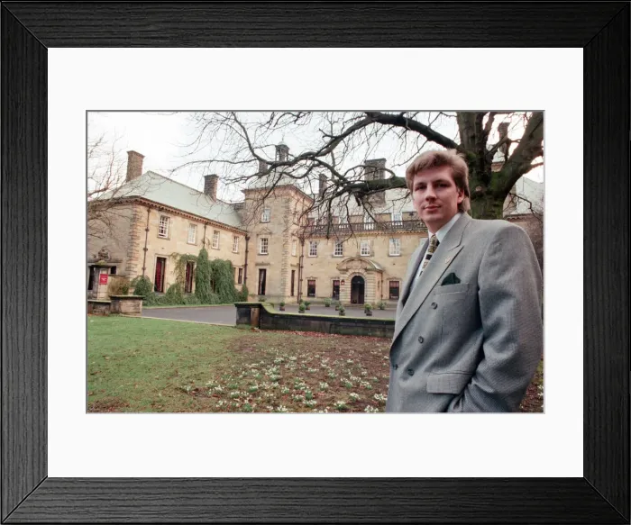 Framed Print : The manager of Crathorne Hall Hotel, Mr Julian Ayres pictured outside the front of