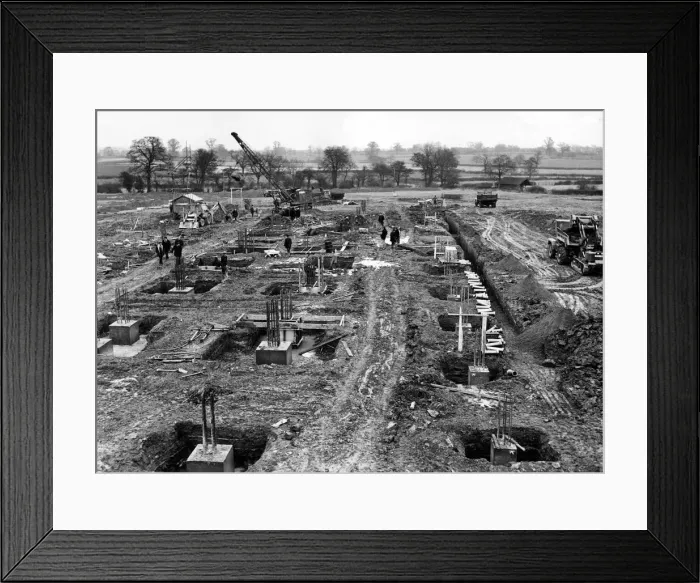 Framed Print : Work on the main support columns for the six-storey library at Gibbet Hill for Framed Print : Work on the main support columns for the six-storey library at Gibbet Hill for