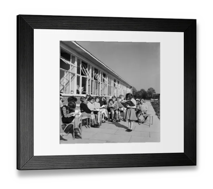 Framed Print : Children at school during the warm weather. 13th March 1954