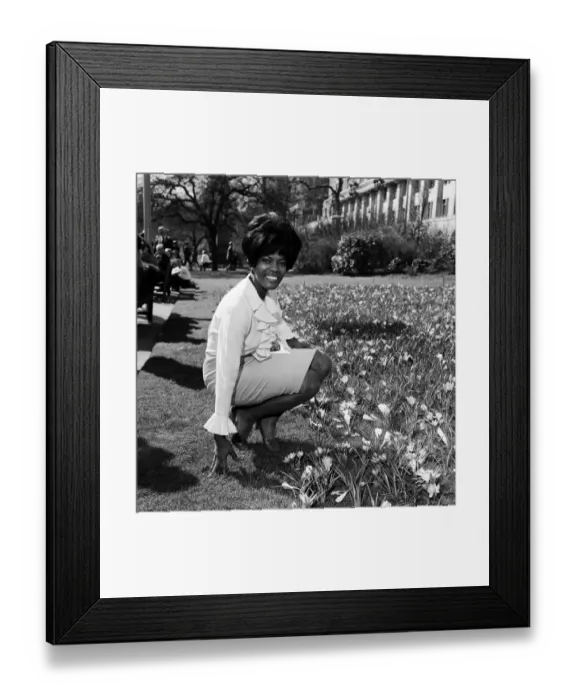 Framed Print : American singer Dionne Warwick enjoying the sunshine in the Embankment Gardens