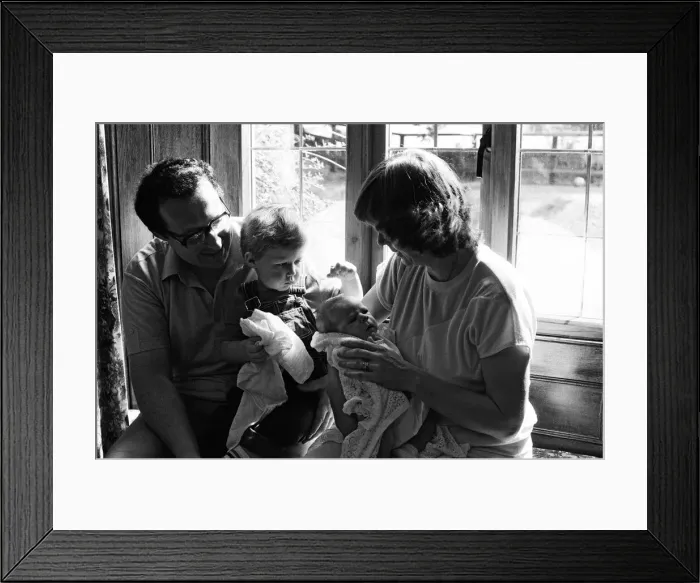 Framed Print : Poet Pam Ayres is pictured with her newborn baby James, son William