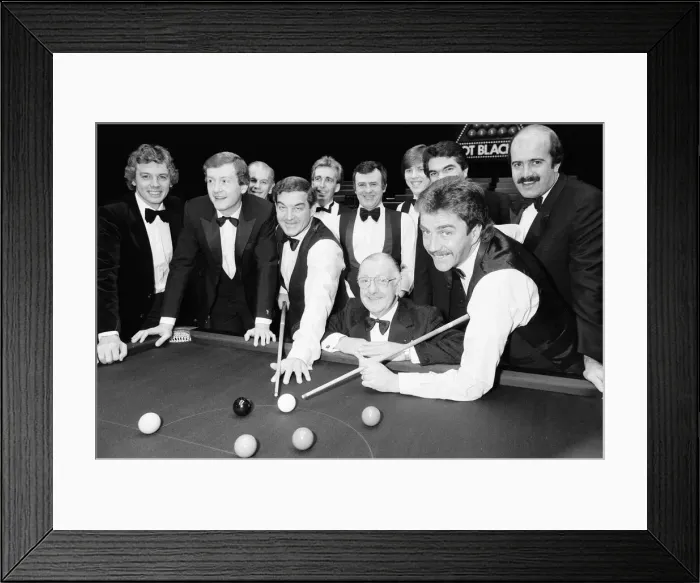 Framed Print : Pot Black Snooker Players at Pebble Mill Studios, Birmingham, 19th December 1984 Framed Print : Pot Black Snooker Players at Pebble Mill Studios, Birmingham, 19th December 1984
