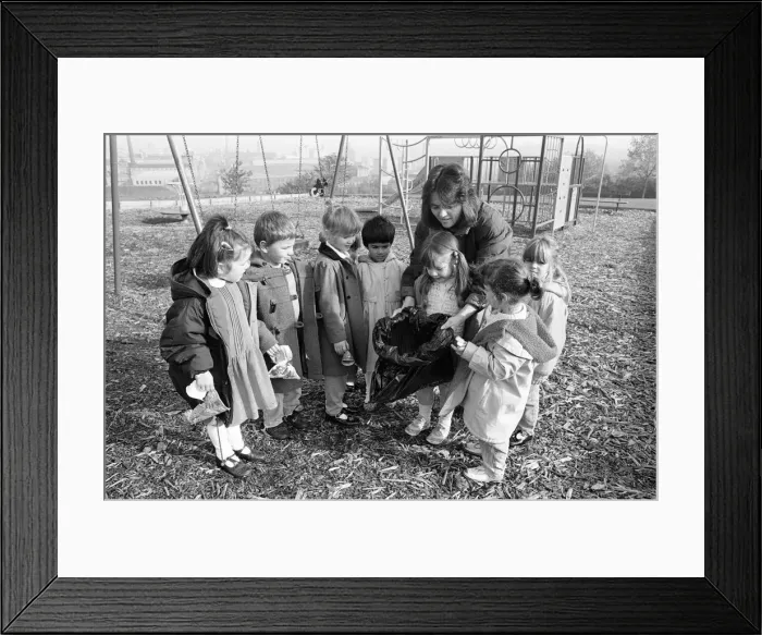 Framed Print : Children at Stile Common Nursery School are turning green at a young age