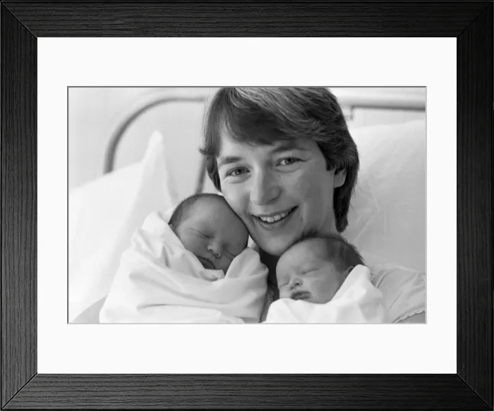 Framed Print : Mum with Christmas Day twins. 25th December 1980