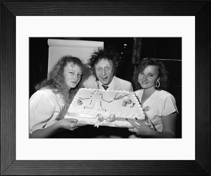 Framed Print : Ken Dodd joins forces with Jimbo the clown and the kids at the Albert Dock Framed Print : Ken Dodd joins forces with Jimbo the clown and the kids at the Albert Dock