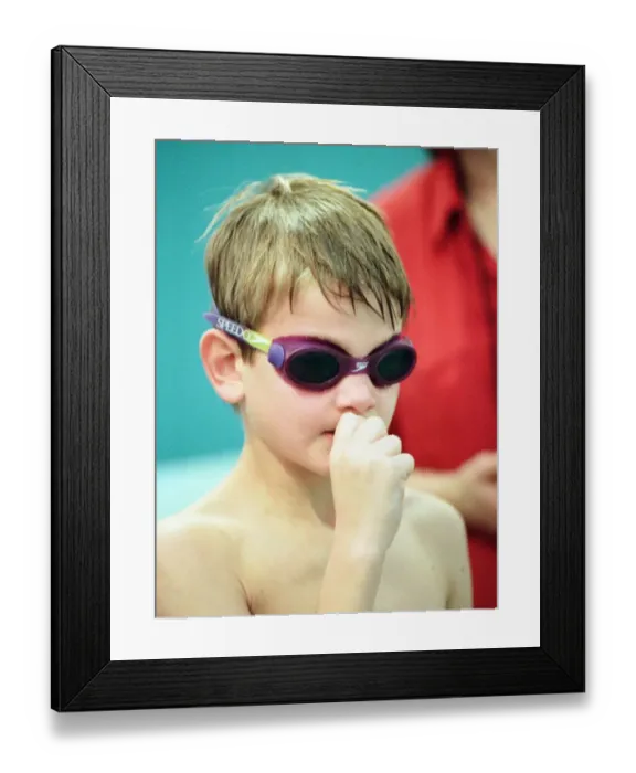 Framed Print : Action at the Guisborough Swimming Club Gala - the nervous wait for your race