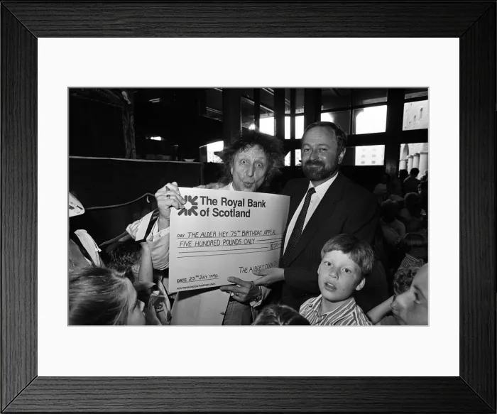 Framed Print : Ken Dodd joins forces with Jimbo the clown and the kids at the Albert Dock Framed Print : Ken Dodd joins forces with Jimbo the clown and the kids at the Albert Dock