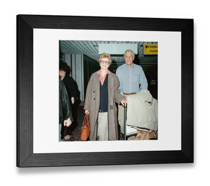 Framed Print : Angela Lansbury and husband Peter Shaw at London Airport. 13th March 1990 Framed Print : Angela Lansbury and husband Peter Shaw at London Airport. 13th March 1990