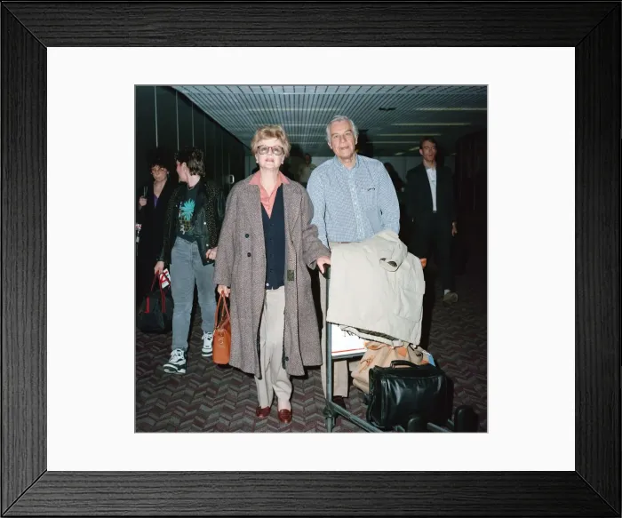 Framed Print : Angela Lansbury and husband Peter Shaw at London Airport. 13th March 1990