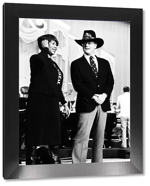 Aretha Franklin and Larry Hagman on stage at the Royal Variety Show Rehearsal at