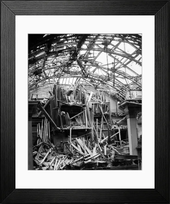 Framed Print : Second World War in Merseyside. The ruins of the organ in Wallasey Town Hall