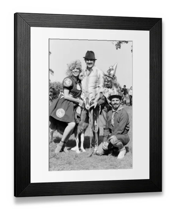 Framed Print : Rentaghost, BBC Childrens Television Programme. Cast pictured filming outdoor scenes