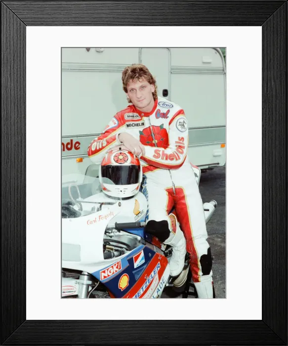 Framed Print : Carl Fogarty, Motorbike Racer, aged 23 years old, 22nd September 1988