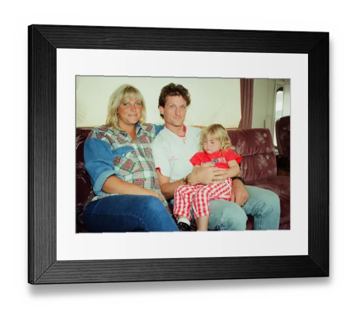 Framed Print : Carl Fogarty, World Superbike Racer, 22nd July 1994. Pictured with wife Michaela
