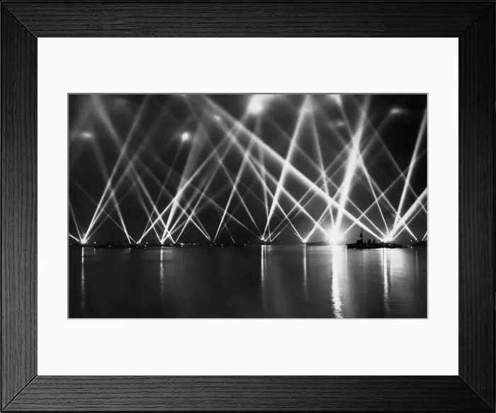 Framed Print : The King with his fleet. (picture shows) The searchlight display by the home fleet Framed Print : The King with his fleet. (picture shows) The searchlight display by the home fleet