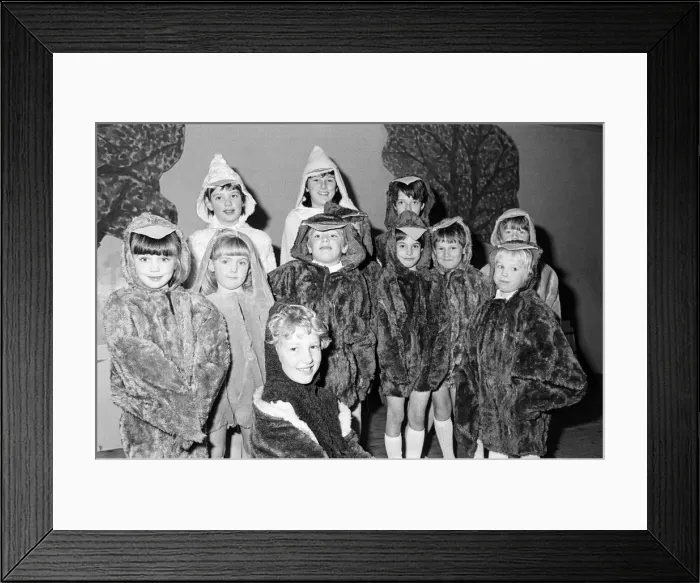 Framed Print : Eleven-year-old Joanne Bamforth (front) as the ugly duckling Framed Print : Eleven-year-old Joanne Bamforth (front) as the ugly duckling