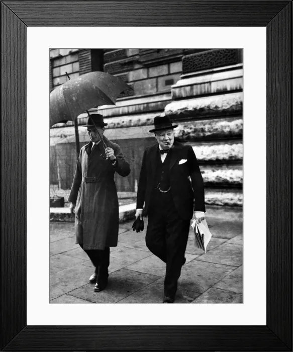 Framed Print : British Prime Minister Winston Churchill leaving a cabinet meeting at Downing Street Framed Print : British Prime Minister Winston Churchill leaving a cabinet meeting at Downing Street