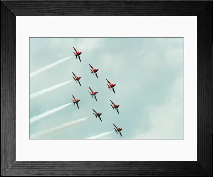 Framed Print : The Red Arrows, RAF Aerobatic Team, performing at the 1993 500 CC British Motorcycle Framed Print : The Red Arrows, RAF Aerobatic Team, performing at the 1993 500 CC British Motorcycle