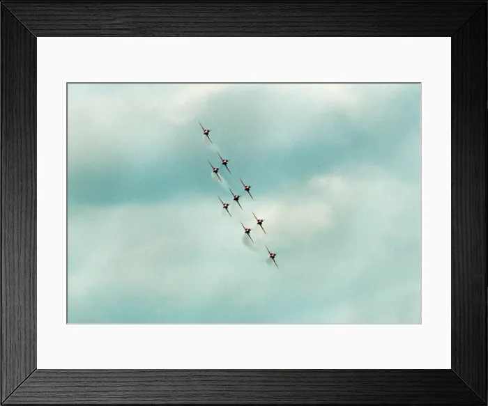 Framed Print : The Red Arrows, RAF Aerobatic Team, performing at the 1993 500 CC British Motorcycle Framed Print : The Red Arrows, RAF Aerobatic Team, performing at the 1993 500 CC British Motorcycle