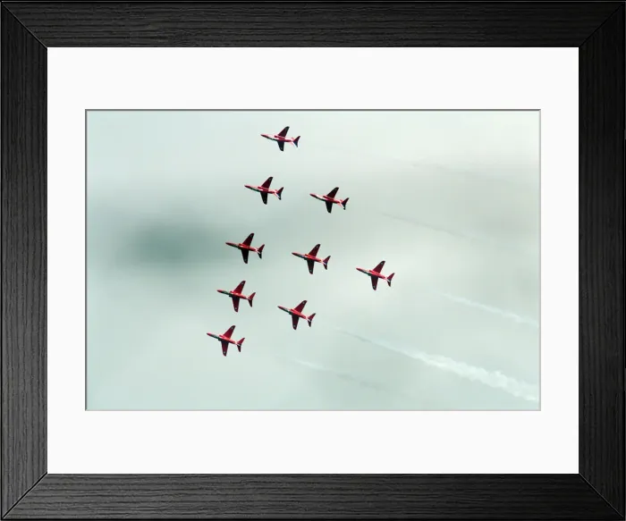 Framed Print : The Red Arrows, RAF Aerobatic Team, performing at the 1993 500 CC British Motorcycle Framed Print : The Red Arrows, RAF Aerobatic Team, performing at the 1993 500 CC British Motorcycle