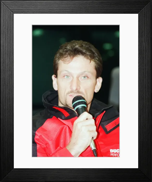 Framed Print : Carl Fogarty at Donington Park, news press conference ahead of British round of Superbike Framed Print : Carl Fogarty at Donington Park, news press conference ahead of British round of Superbike