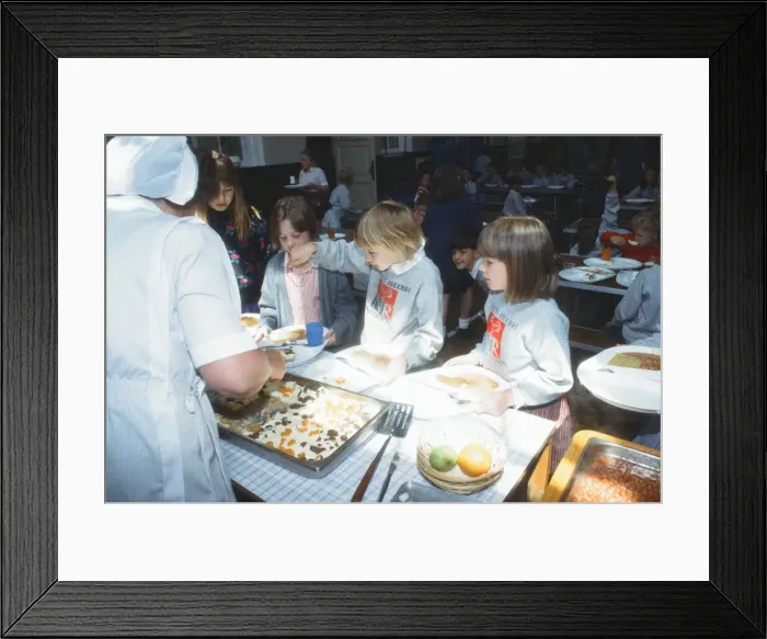 Framed Print : School Dinners at North Reddish Junior School, Stockport, Circa 1994 Framed Print : School Dinners at North Reddish Junior School, Stockport, Circa 1994