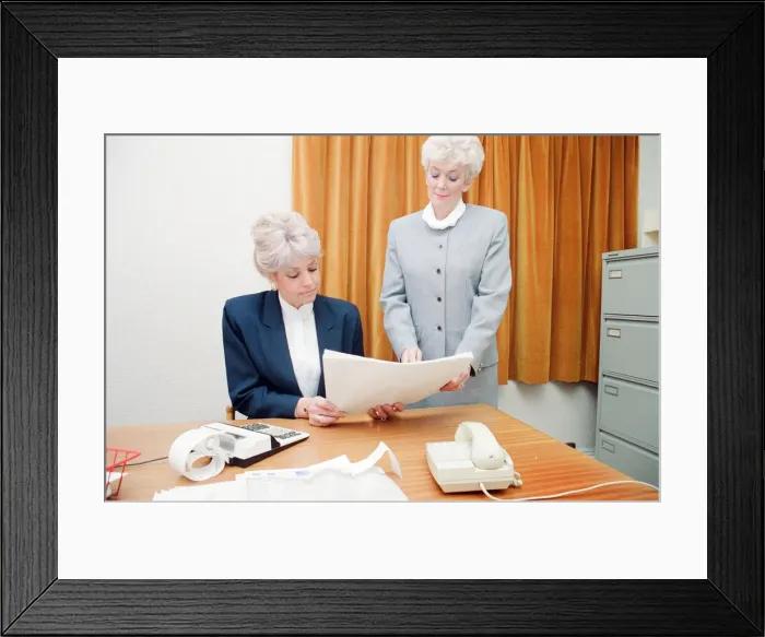 Framed Print : Women Office Workers, Posed by Models. 2nd January 1990 Framed Print : Women Office Workers, Posed by Models. 2nd January 1990