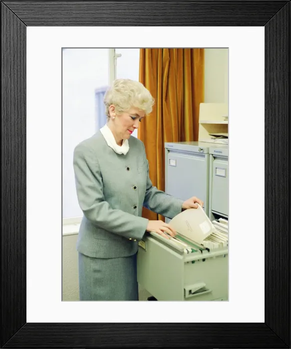 Framed Print : Women Office Workers, Posed by Models. 2nd January 1990 Framed Print : Women Office Workers, Posed by Models. 2nd January 1990