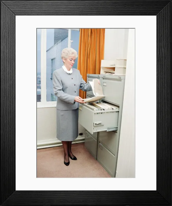 Framed Print : Women Office Workers, Posed by Models. 2nd January 1990 Framed Print : Women Office Workers, Posed by Models. 2nd January 1990