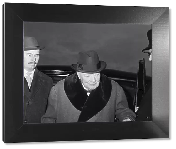 Winston Churchill pictured leaving London airport for Nice in the south of France