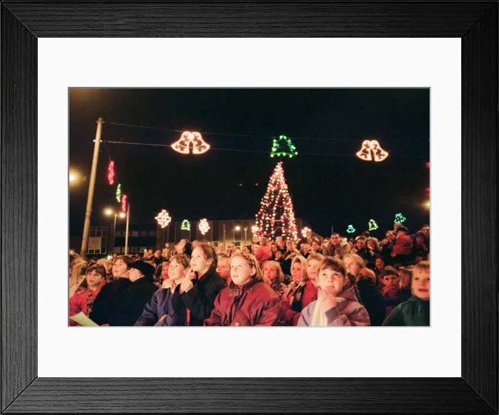 Framed Print : Stockton Christmas Lights switched on by actor Paul Usher, Stockton Framed Print : Stockton Christmas Lights switched on by actor Paul Usher, Stockton