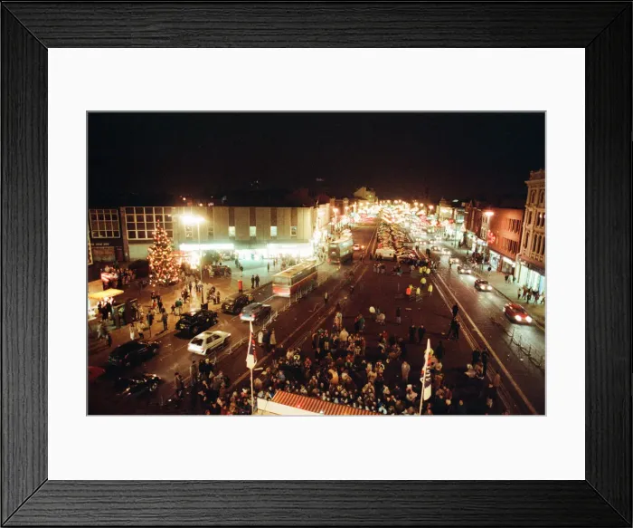 Framed Print : Stockton Christmas Lights switched on, Stockton, North Yorkshire, 23rd November 1990 Framed Print : Stockton Christmas Lights switched on, Stockton, North Yorkshire, 23rd November 1990