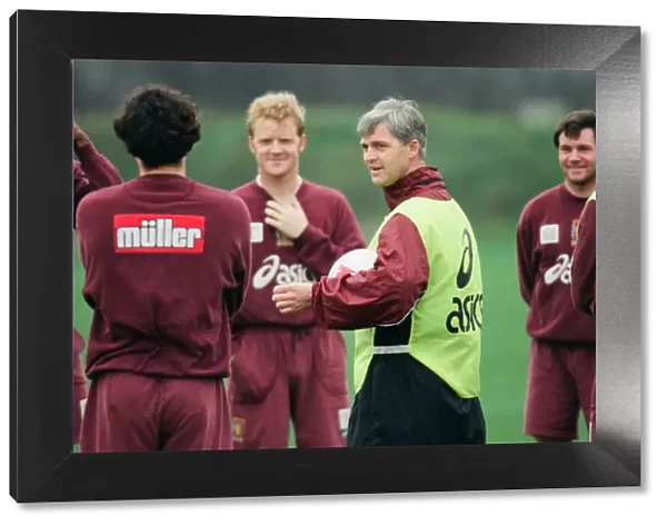 Aston Villa football team training with their new manager, Brian Little