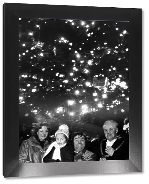 Comedian Les Dawson in Liverpool at the turning on of the Christmas lights