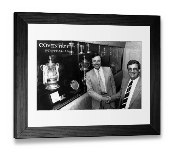 Framed Print : Coventry City Chairman John Poynton (right) shakes hands with City vice-president Graham