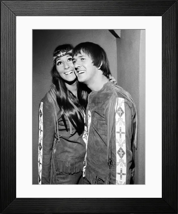 Framed Print : American pop singers Sonny and Cher. London, 22nd August 1966 Framed Print : American pop singers Sonny and Cher. London, 22nd August 1966