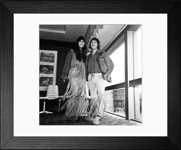 Framed Print : Sonny and Cher pictured at Hilton Hotel during a press reception Framed Print : Sonny and Cher pictured at Hilton Hotel during a press reception