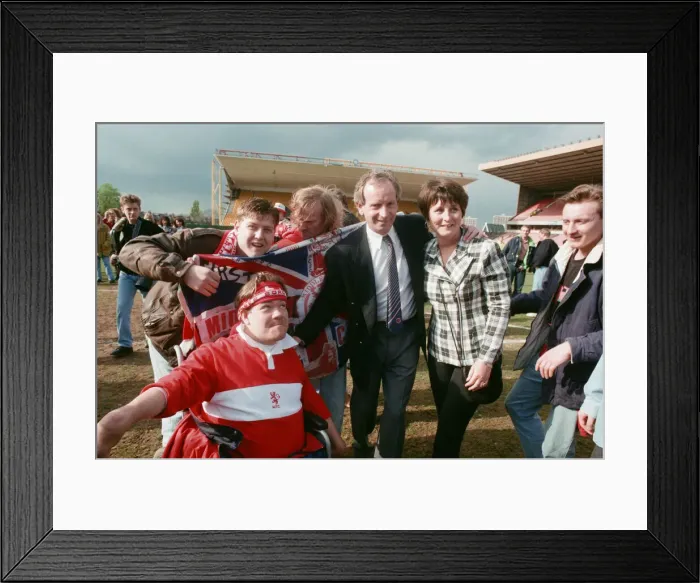 Framed Print : Boro manager Lennie Lawrence on the shoulders of fans. Wolverhampton Wanderers v Framed Print : Boro manager Lennie Lawrence on the shoulders of fans. Wolverhampton Wanderers v