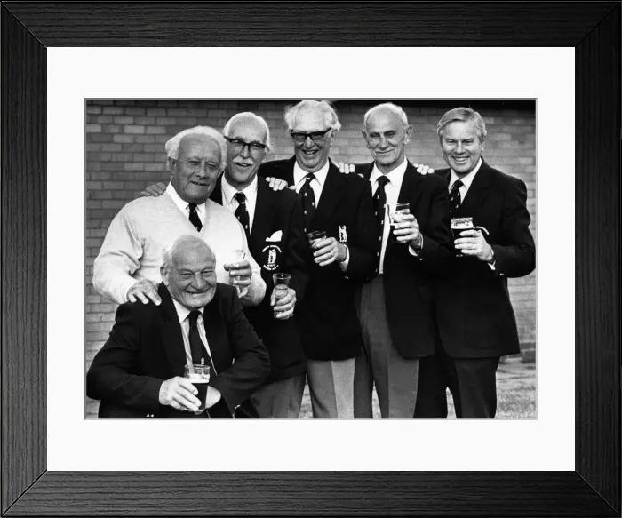Framed Print : President of the Warwickshire RFU Harry Walker (seated) pictured after concluding his two Framed Print : President of the Warwickshire RFU Harry Walker (seated) pictured after concluding his two