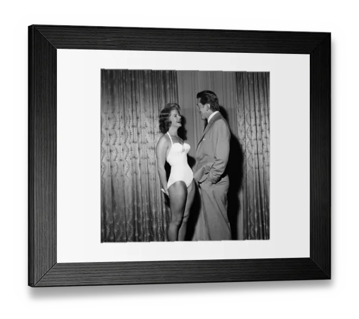 Framed Print : Kirk Douglas selects 21-year-old Marilyn Davies as the winner of the Viking Beauty Framed Print : Kirk Douglas selects 21-year-old Marilyn Davies as the winner of the Viking Beauty