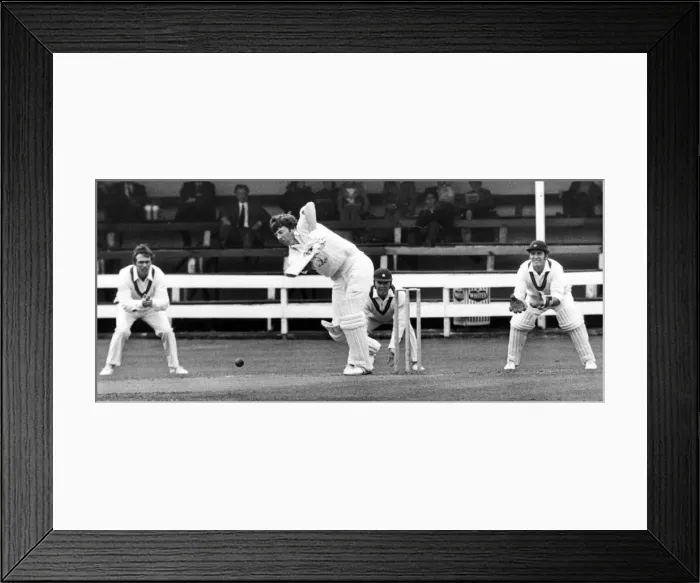 Framed Print : Glamorgan County Cricketer Roger Davis on the defensive against Dye during his short stay