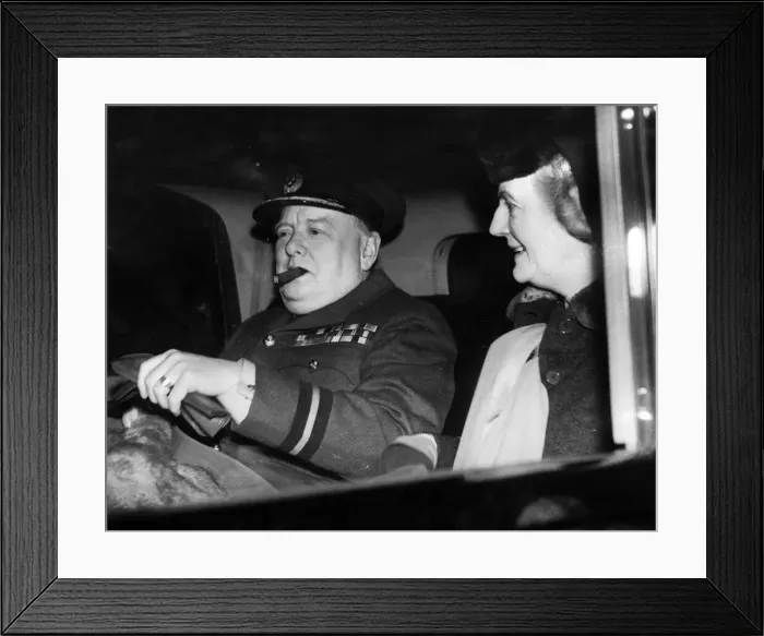 Framed Print : British Prime Minister Winston Churchill with his wife Lady Churchill leaving Paddington Framed Print : British Prime Minister Winston Churchill with his wife Lady Churchill leaving Paddington