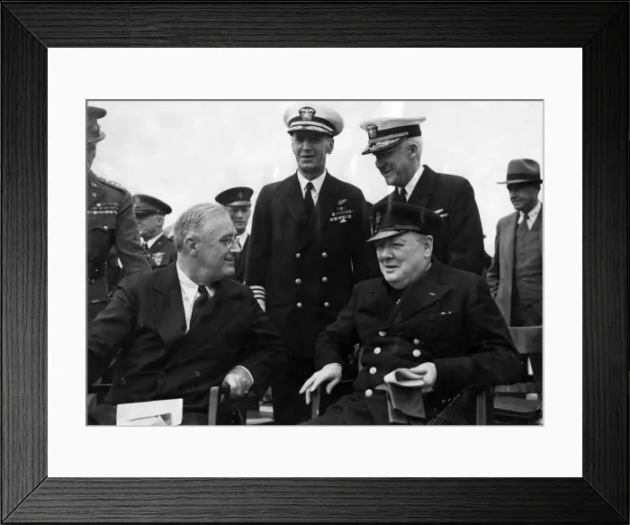 Framed Print : British Prime Minister Winston Churchill meeting with American President Franklin D Framed Print : British Prime Minister Winston Churchill meeting with American President Franklin D